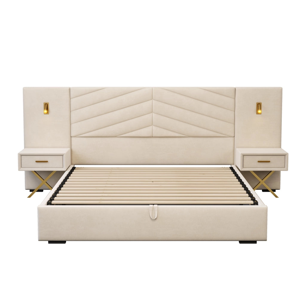 Letti contenitori 160x200 cm; alzata a gas; legno; beige bianco