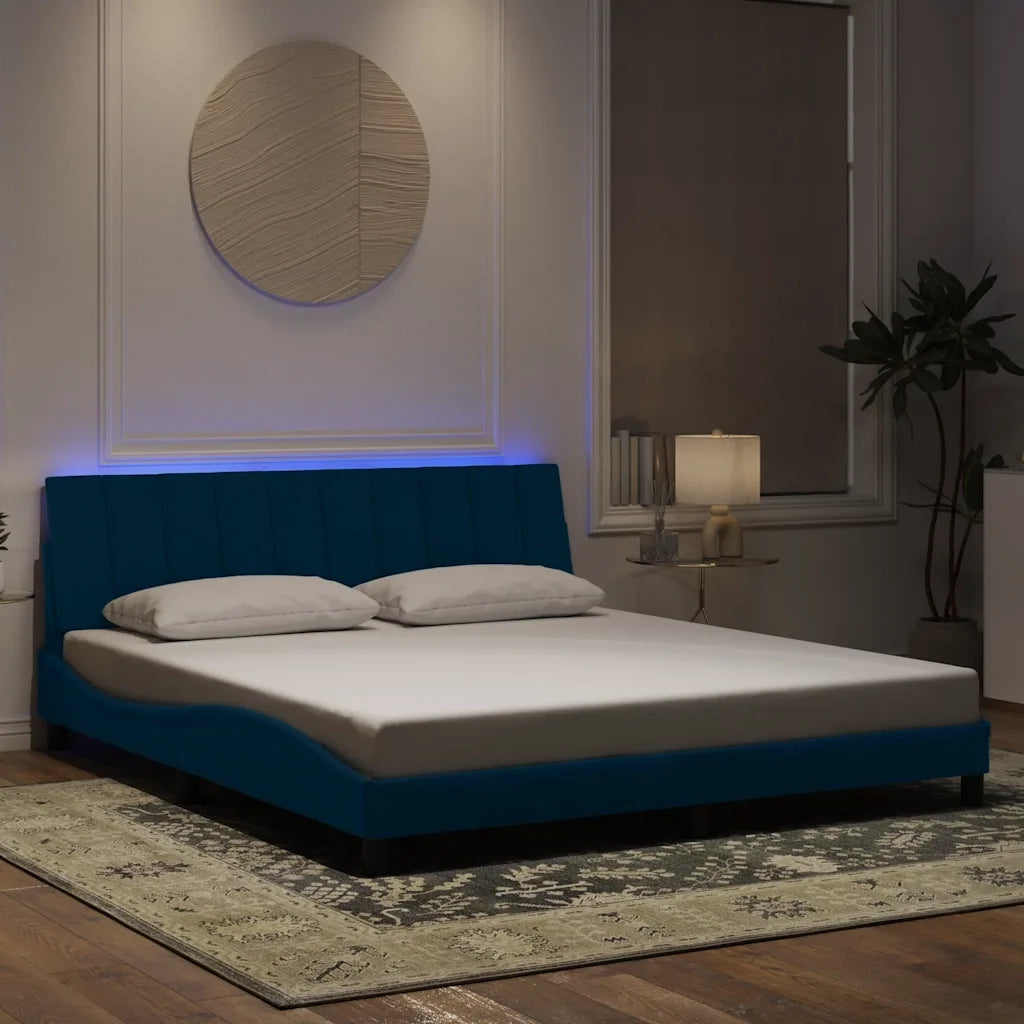 Giroletto con LED senza Materasso Hanko Blu 180x200 cm in Velluto