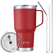 Tazza termica da 850 ml con manico, tazza per caffè riciclabile con imbuto, tazza per caffè a doppia parete con isolamento a vuoto, tazza per caffè in acciaio inossidabile, 30 oz, rosso