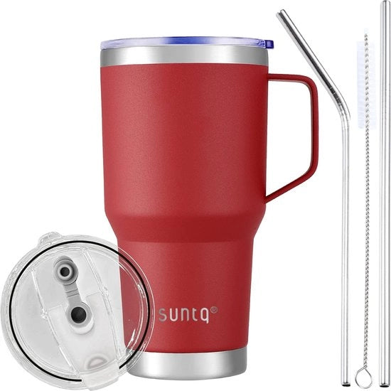 Tazza termica da 850 ml con manico, tazza per caffè riciclabile con imbuto, tazza per caffè a doppia parete con isolamento a vuoto, tazza per caffè in acciaio inossidabile, 30 oz, rosso