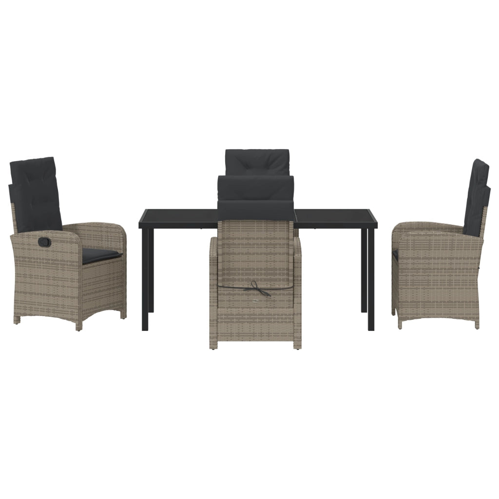 Set da pranzo da giardino 5 pezzi con cuscini Grigio Polyrattan
