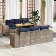 Set Divani da Giardino 7 pz con Cuscini Grigio in Polyrattan