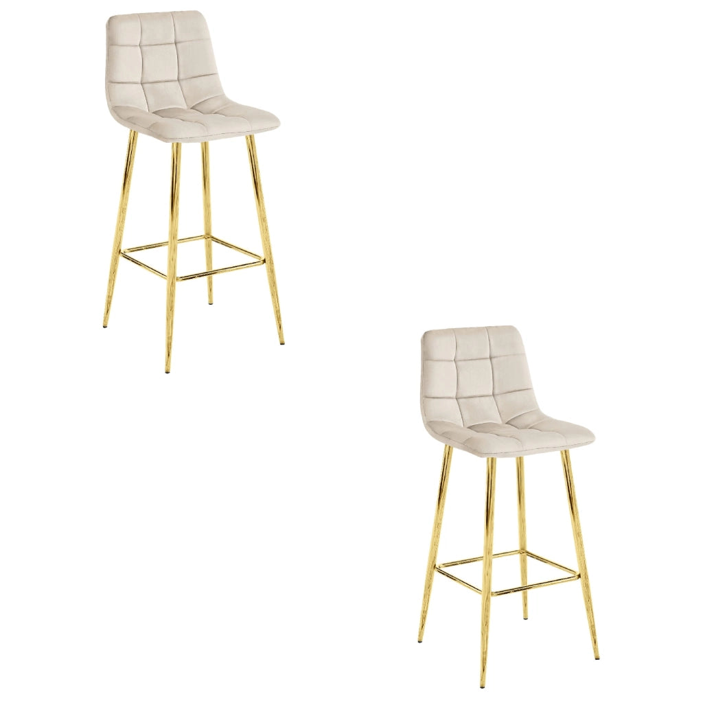Sgabello Valora TEOTO in velluto beige con gambe dorate per cucina x2