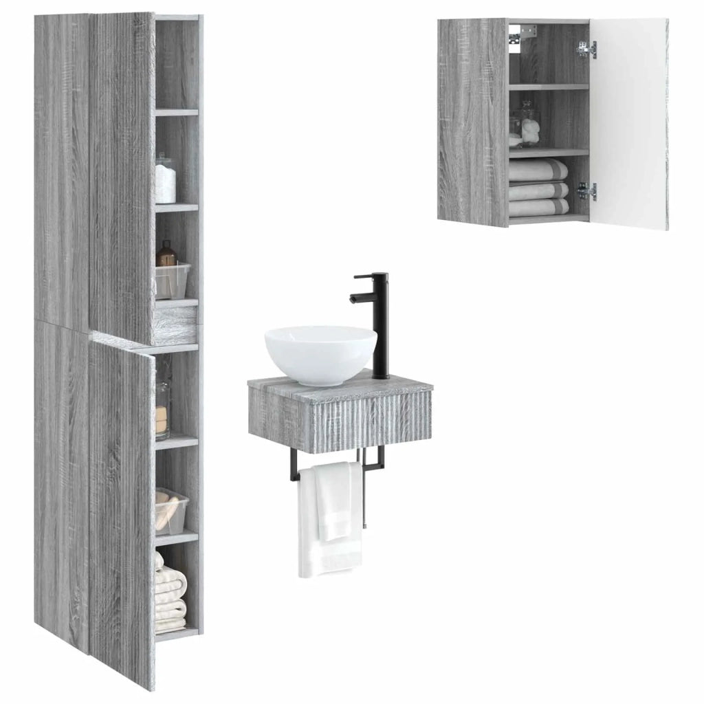 Set di mobili per il bagno 3 pz Sonoma grigio 3406049
