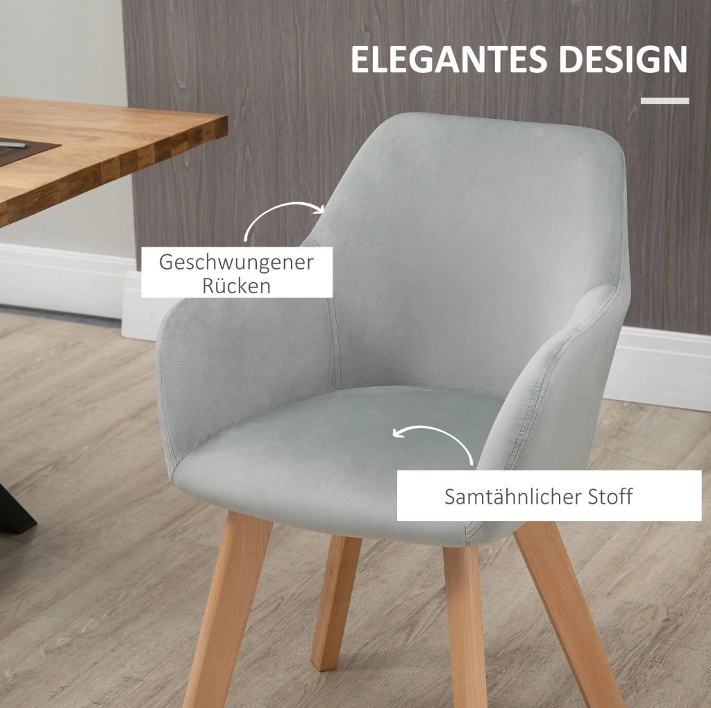 Set di 2 sedie da pranzo grigie con braccioli e gambe in legno