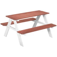 Tavolo da Picnic per Bambini con Panche in Legno Massiccio, Tavolo Bambini per il Giardino, 89 x 79 x 50 cm, Marrone e Bianco