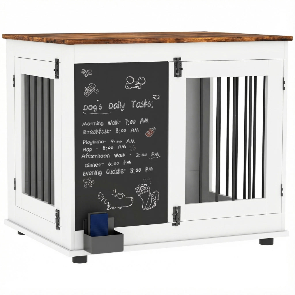 Gabbia per Cani Interna con 2 Porte e Lavagna ¨C zephmum ¨C Bianco 80x60x70 cm