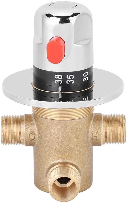 Valvola termostatica a tre vie - Messing - Connettori G1/2 - Anti-verderamming - Resistentente al calore e alle intemperie - Valvola di miscelazione