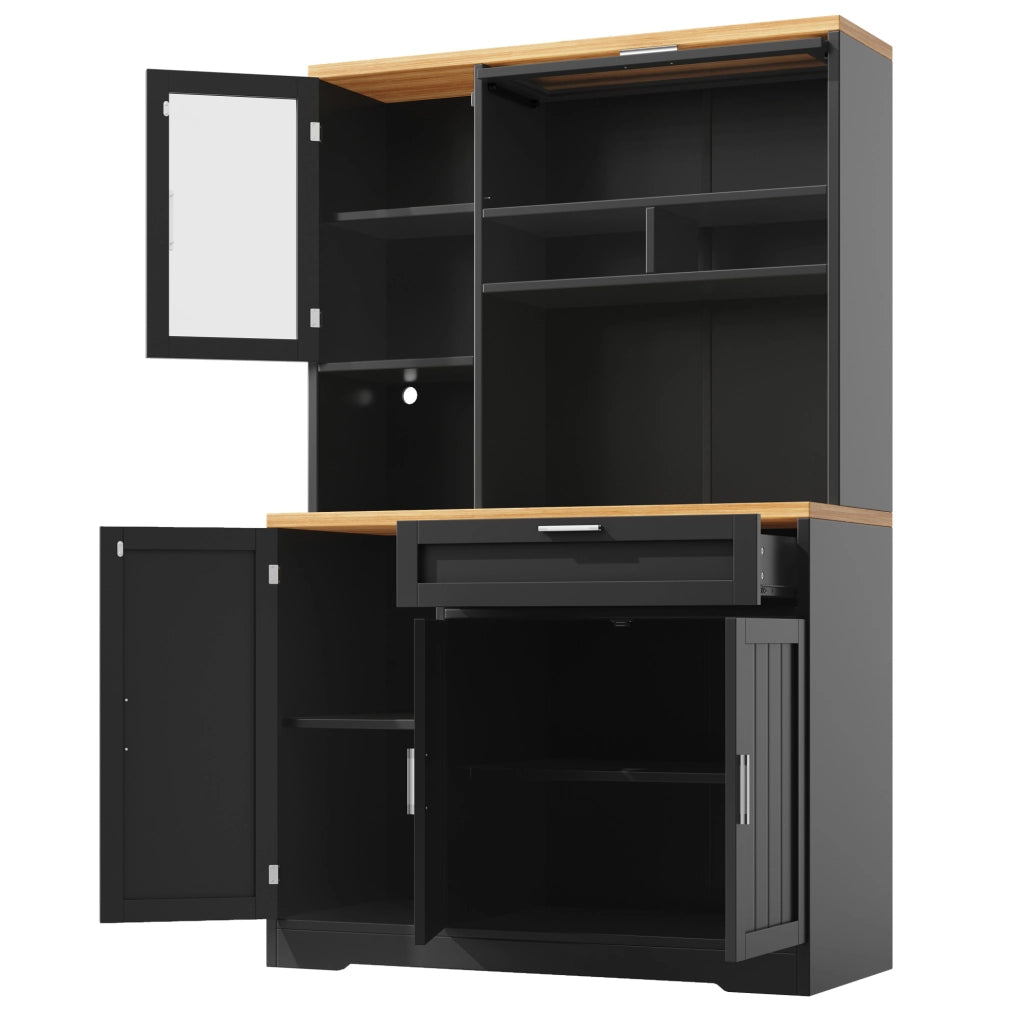 Credenza alta 104x40x180 cm con illuminazione LED; in MDF e metallo; nera