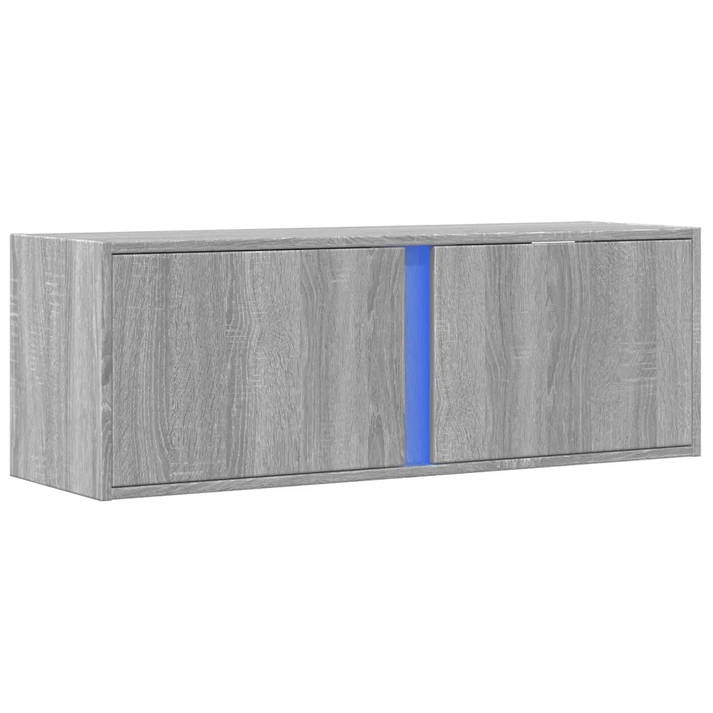 Mobile TV a Parete con Luci LED Grigio Sonoma 100x31x35 cm