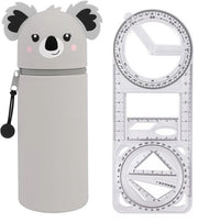 Etui in Silicone, 2-in-1 Etui in Silicone con Righello e Cerniera, Etui con Disegno Animale per Pennarelli Organizer, Regalo per Bambini per il Ritorno a Scuola (Koala)