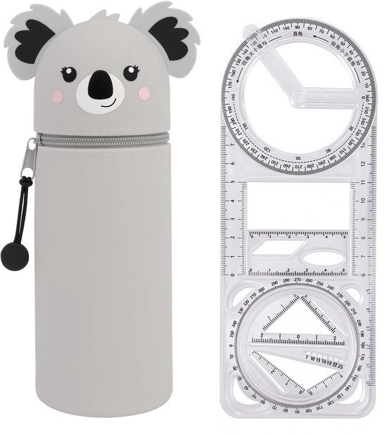 Etui in Silicone, 2-in-1 Etui in Silicone con Righello e Cerniera, Etui con Disegno Animale per Pennarelli Organizer, Regalo per Bambini per il Ritorno a Scuola (Koala)