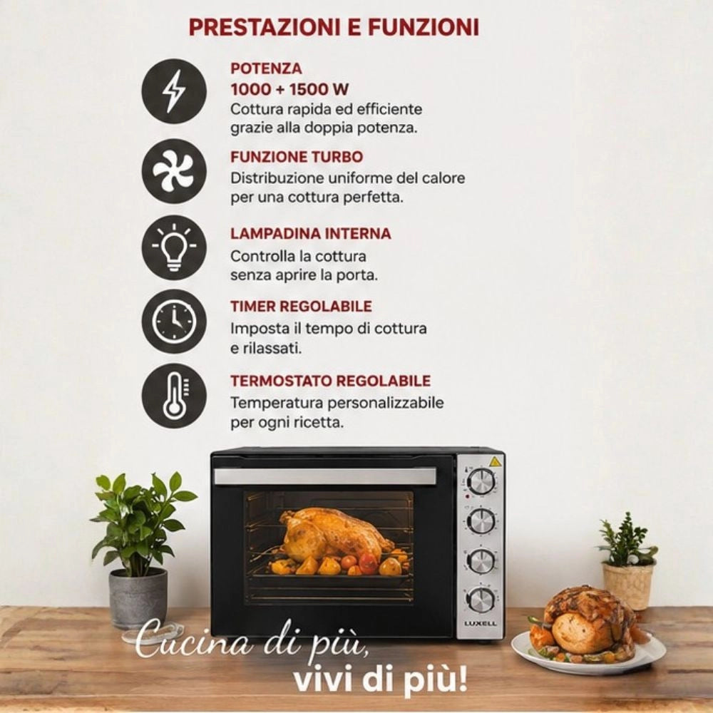 Forno d'appoggio multifunzione 70 litri nero inox LX-9645