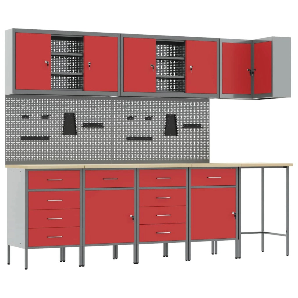 Set di mobili da lavoro con cassetto 12 pcs Rosso e Grigio 3321509