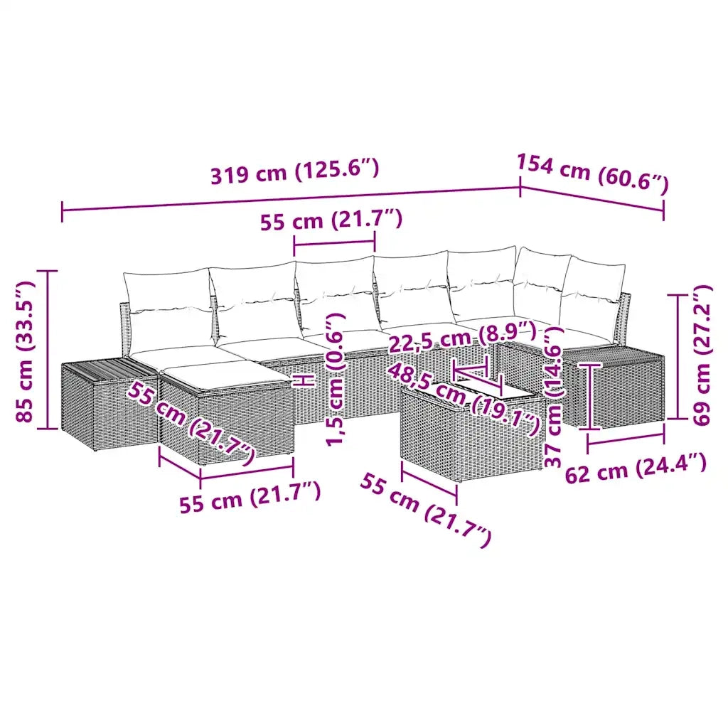 Set Divano da Giardino con cuscino 8 pcs Nero polyrattan 3347157