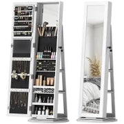 Specchio Portagioie 3 in 1 Girevole a 360°, Ripiani Posteriori e Anta con Chiave, 55x55x161 cm, Bianco