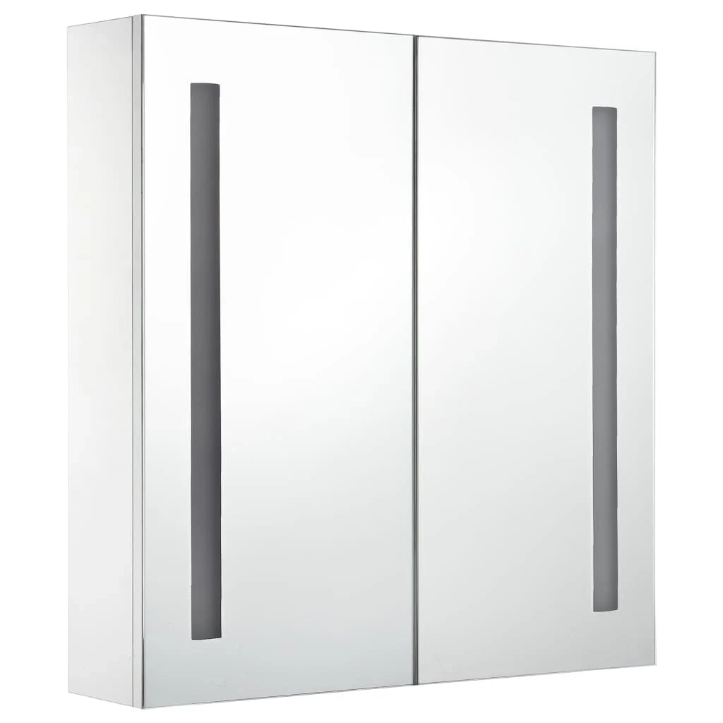 Mobiletto da bagno con specchio LED 60 x 14 x 62 cm bianco e argento 02_0006566