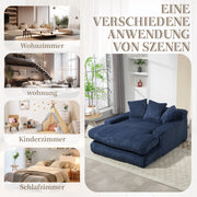 Chaise Longue Poltrona Senza Montaggio con 3 Cuscini Comfort Ergonomico in Velluto a Coste Blu Navy