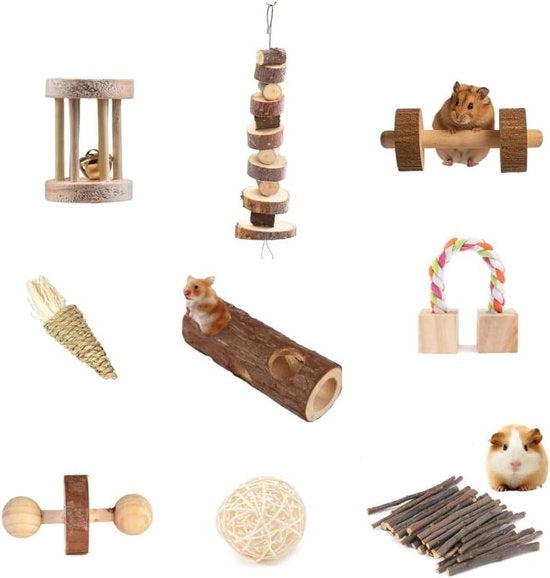 Accessori da gioco e da gabbia per roditori - Giocattolo in legno con pallina e tunnel per ratto, gerbillo, chinchilla, topo siriano e piccoli animali