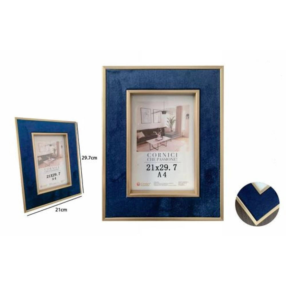 Trade Shop - Cornice Per Foto Poster Quadri Tele Portafoto 21x29.7 Cm Blu Con Bordi Oro 70314 -