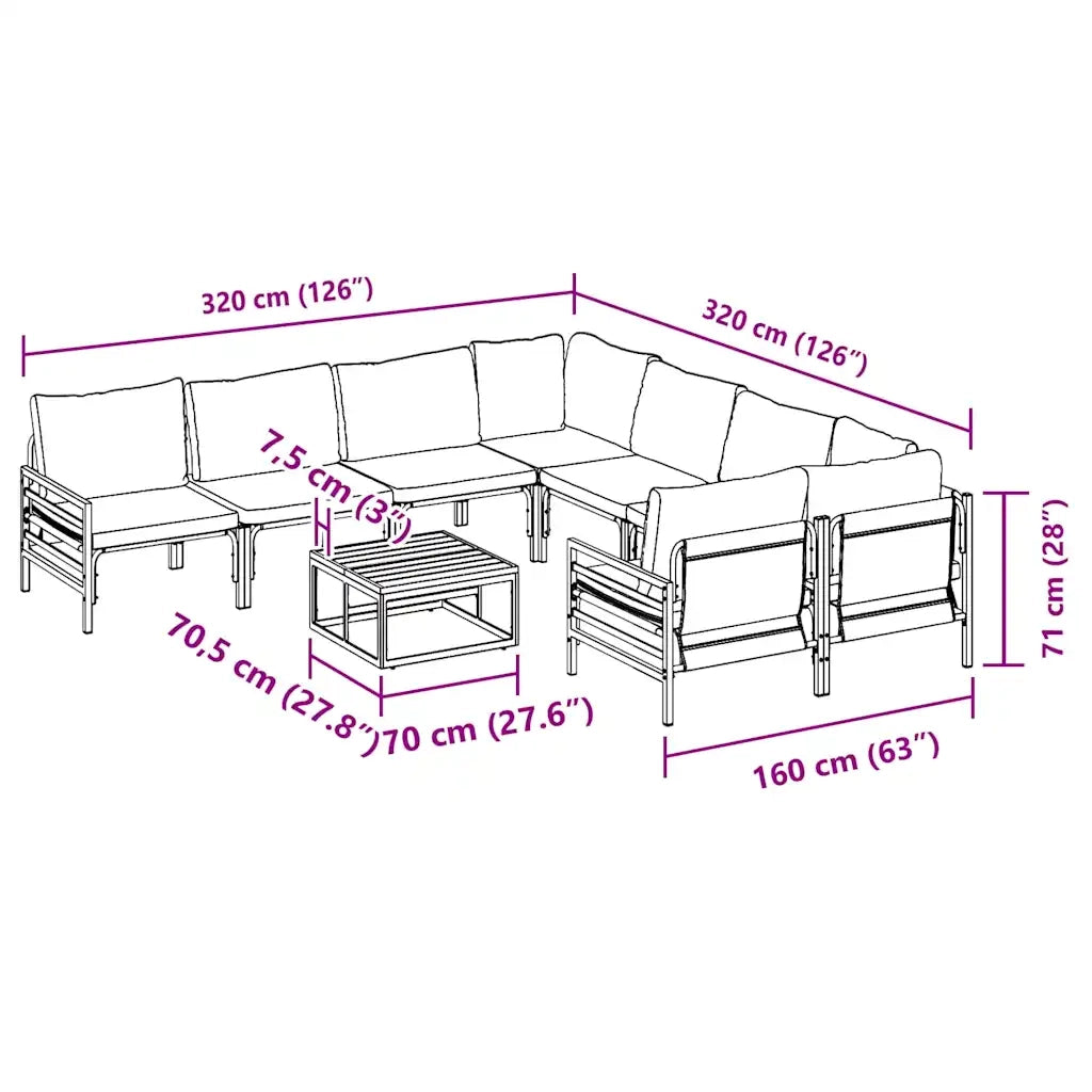 Set Divano da Giardino con cuscino 9 pcs Nero Acciaio 3378971