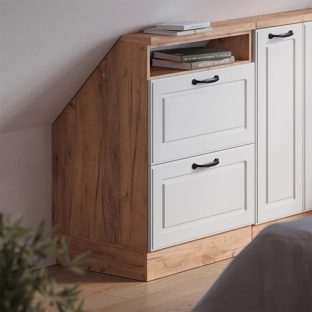 Mobile sottotetto Rion Bianco rustico/Rovere dorato con 2 cassetti Vicco