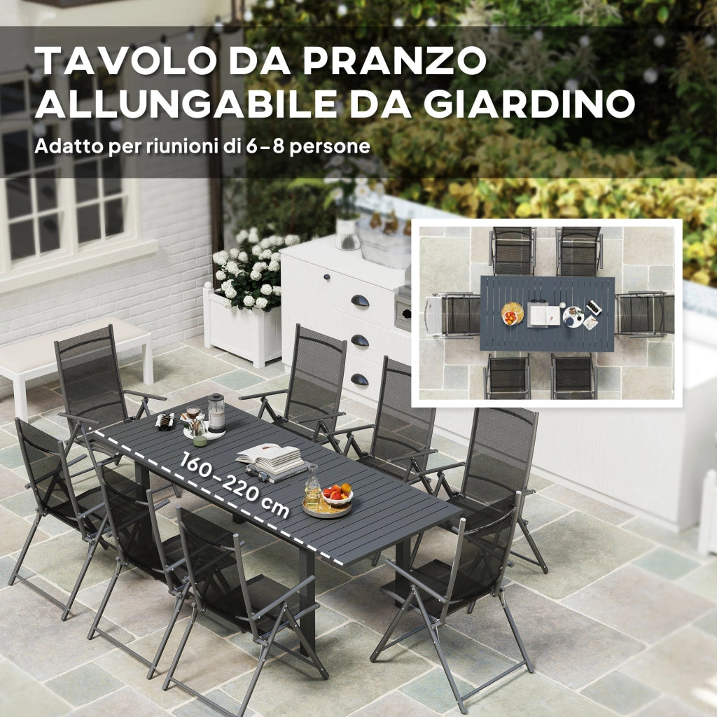 Tavolo da Giardino Allungabile Meccanismo a Farfalla 160-220x90x73 cm per 6-8 Persone in Alluminio Grigio