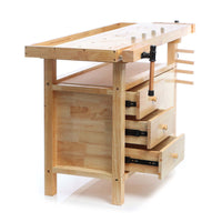 Banco da falegname in legno 126x50x84cm ganci e pinze di serraggio, cassetti e portaoggetti