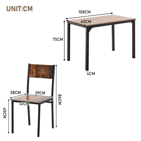 Gruppo da pranzo 108x65x75 cm con piano in pannello truciolare e struttura in metallo; marrone
