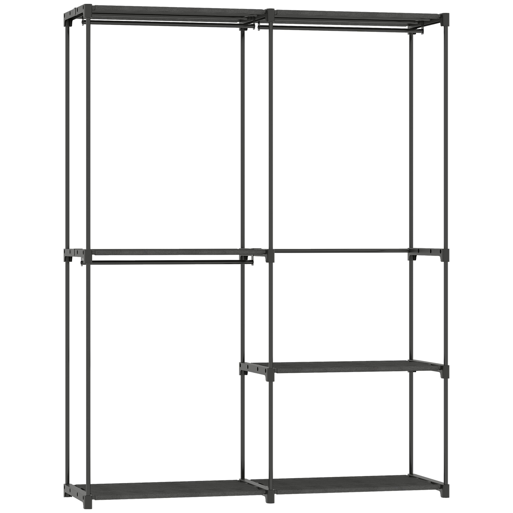 Armadio Guardaroba con 2 Aste e 4 Ripiani 142x43x185 cm in Tessuto Plastica e Acciaio Nero