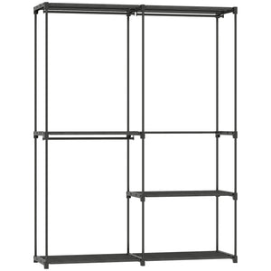 Armadio Guardaroba con 2 Aste e 4 Ripiani 142x43x185 cm in Tessuto Plastica e Acciaio Nero