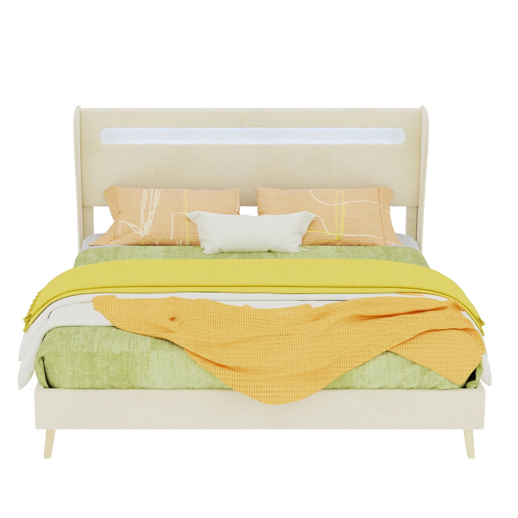 letto imbottito tessuto metallo beige 160 x 200 cm