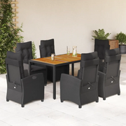 Set da Pranzo da Giardino 7 pz Nero con Cuscini in Polyrattan 3212666