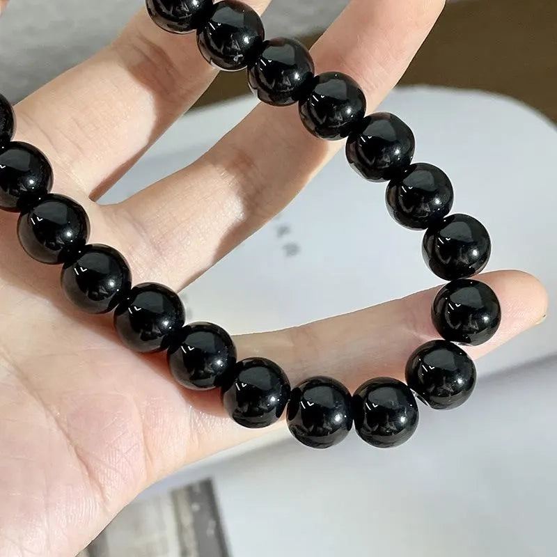 Collana di perle di vetro di cristallo nero: regalo da donna fatto a mano