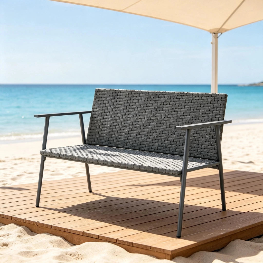 PANCA DA GIARDINO 110x58x78 cm in resina intrecciata e acciaio grigio