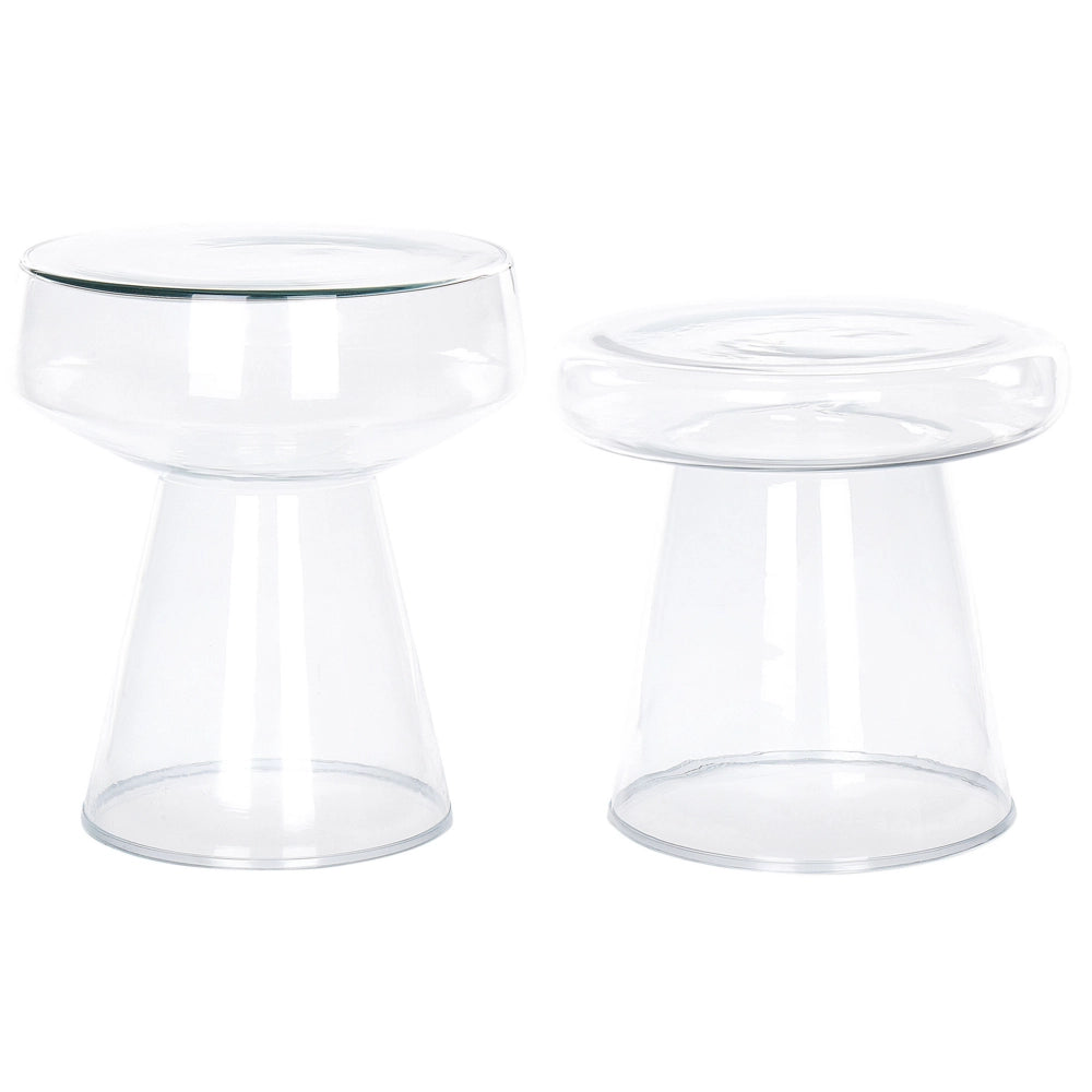 Set di 2 Tavoli da caffè in vetro trasparente moderno di forma ovale design moderno contemporaneo