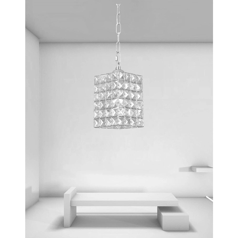 Trade Shop - Lampadario Sospeso Rettangolare Con Cristalli Lampada Luce E27 Argento 32330 -