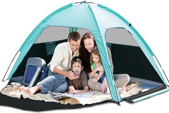Ombrellone da spiaggia UV protettivo 3-4 persone - Zonatura UPF80+ - Porta scorrevole doppia - Protezione dal vento - Tenda da spiaggia per famiglie - Tenda da spiaggia leggera - Ombrellone da giardino da spiaggia