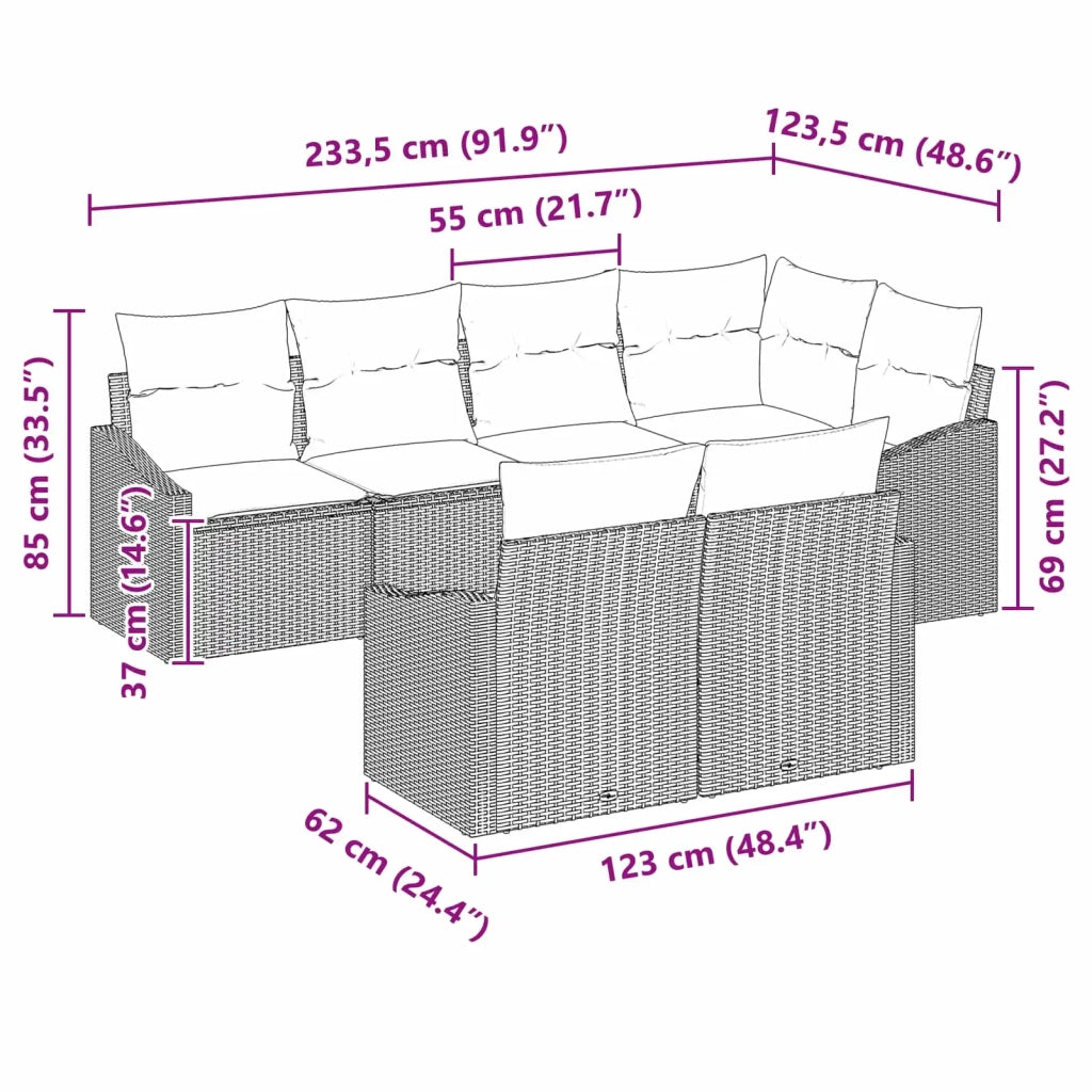Set di divani con cuscino 7 pcs Nero polyrattan