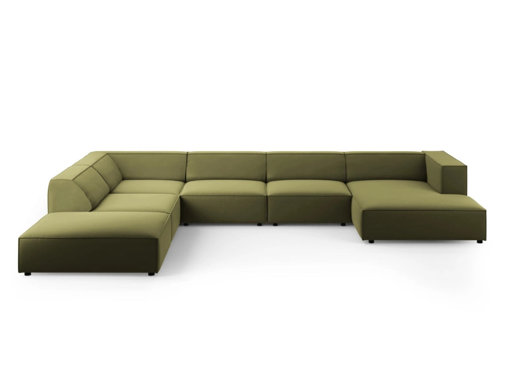 Cosmopolitan Design - Divano panoramico sinistro "Arendal" 7 posti in velluto verde chiaro 