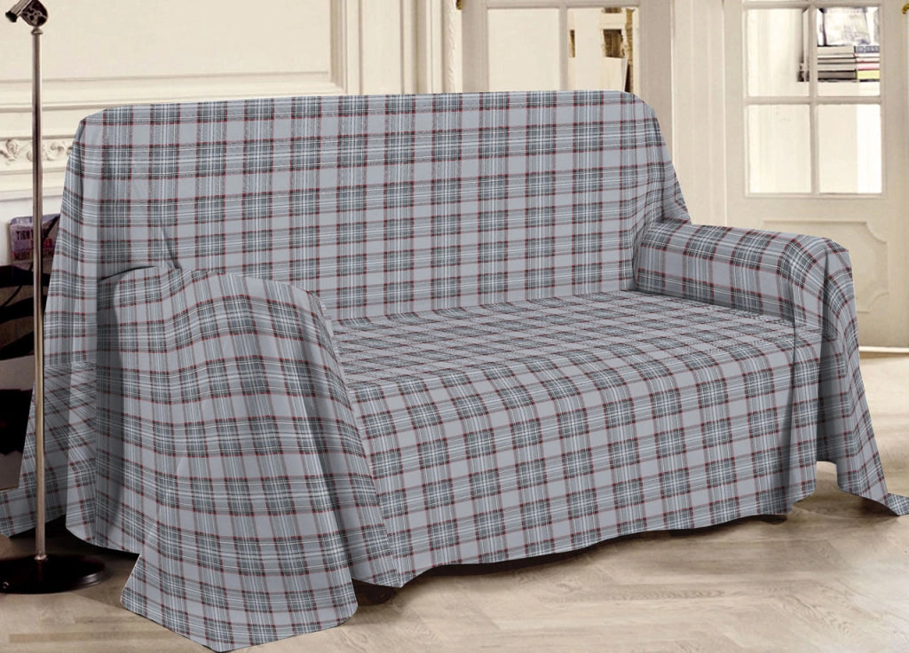 Telo Arredo Multiuso Linea Pensieri Delicati In 100% Cotone Disegno Tartan - Matrimoniale - Grigio