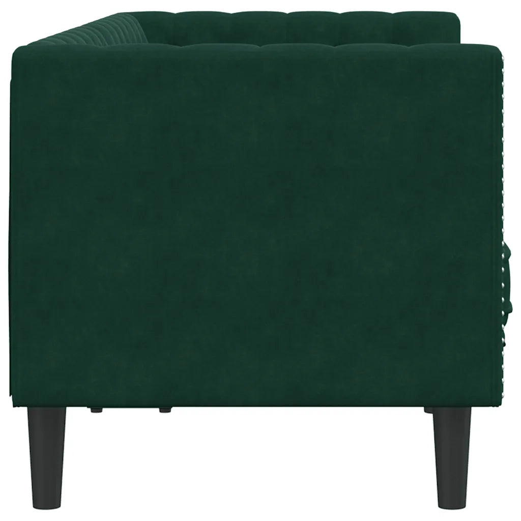 Divano Chesterfield con Rinforzi 2 Posti Verde Scuro in Velluto