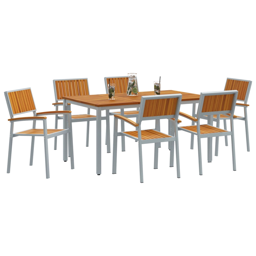 Set da Pranzo da Giardino 7 Pezzi in Legno Massello di Acacia e Metallo