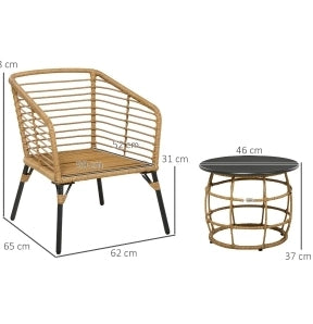 Set da giardino 3 pezzi in rattan PE sabbia con cuscini, per balcone e terrazza