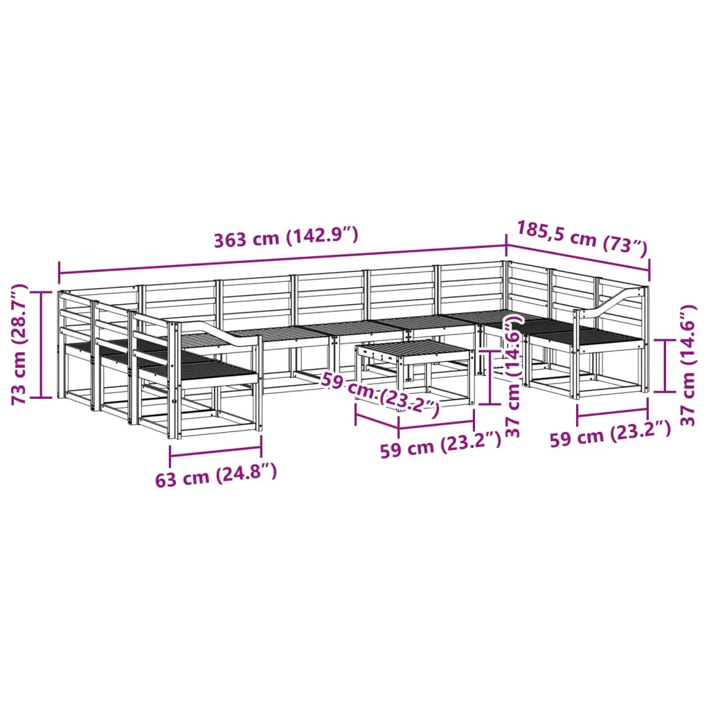 Set di divani da esterno 11 pcs Bianco Legno di Acacia Massello 3388338