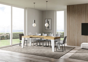 Tavolo Allungabile 130/390x90x77 cm Naxy Mix piano Quercia Natura gambe Bianco Frassino