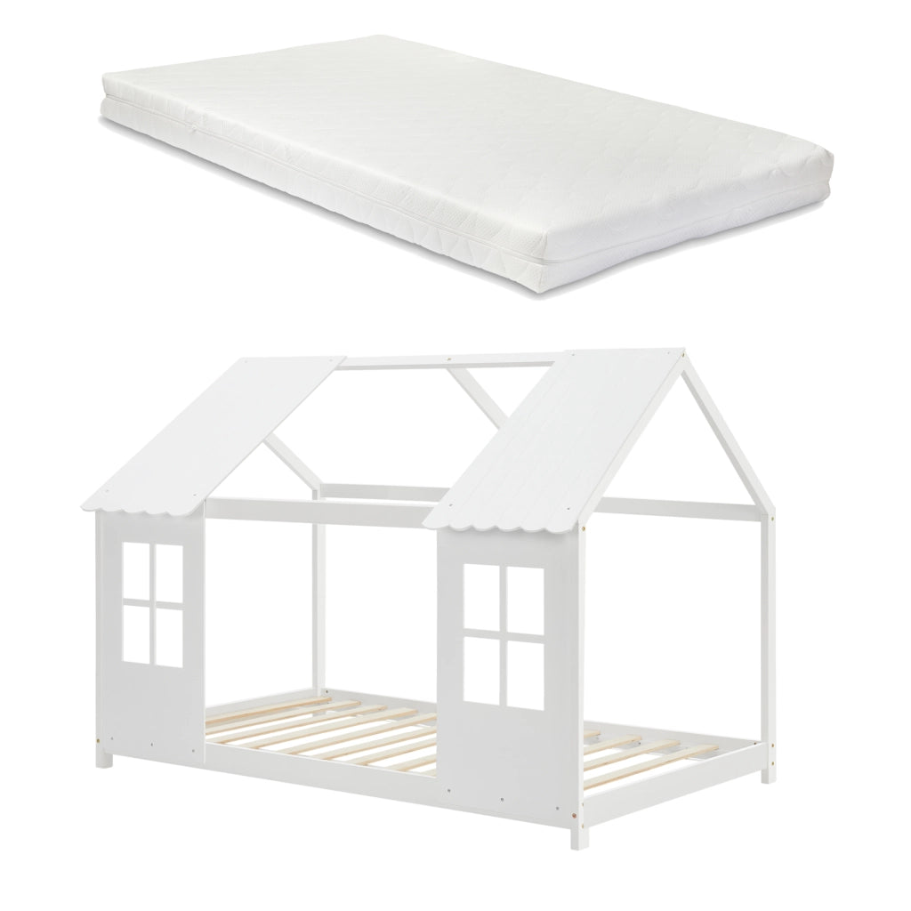 Letto Tostedt per Cameretta a Forma di Casetta con Materasso 90 x 200 Bianco [en.casa]