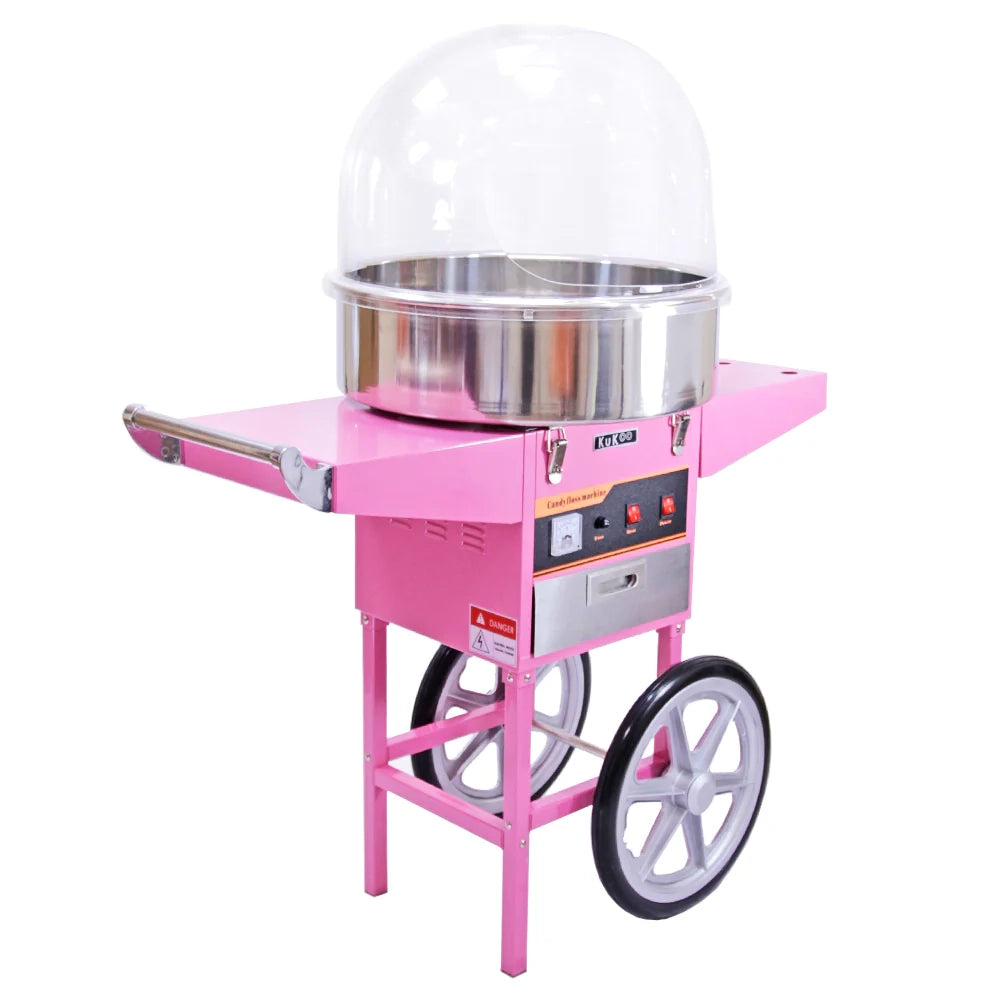 Macchina Zucchero Filato Rosa con Carrello e Cupola 50 cm Kukoo