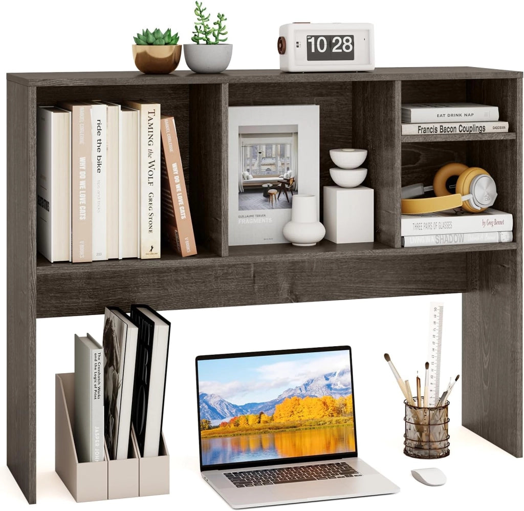 Scaffale da scrivania con 4 scomparti aperti, scaffale da tavolo con dispositivo di protezione ribaltabile e cuscinetti antiscivolo, in legno, 94 x 25 x 73 cm (grigio)