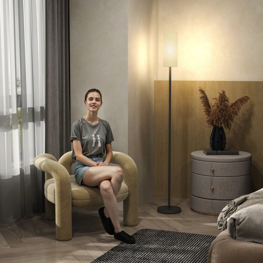 Lampada da terra ¨C zephmum ¨C bianco, telaio metallico, paralume in lino